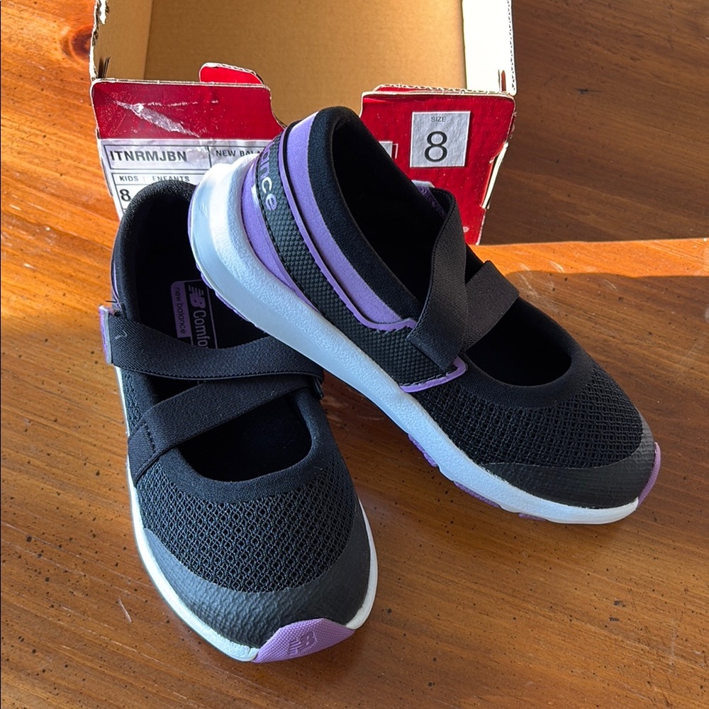 New Balance Kids Black and Purple Mary Jane Sneakers